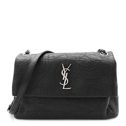 Saint Laurent Calfskin Crocodile Embossed Medium West Hollywood Monogram Fold-Over Black 1 of 10
