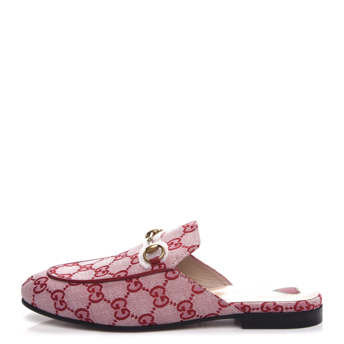 Canvas GG Monogram Horsebit Womens Princetown Slippers 38 Gardenia Hibiscus Red