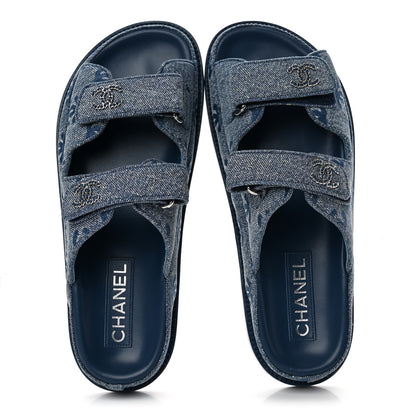 Chanel Denim CC Velcro Dad Chain CC Slide Sandals 39 Blue 2 of 10