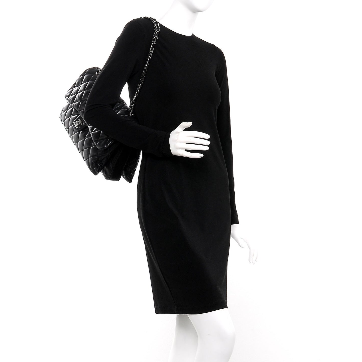 Lambskin Quilted Maxi 3 Flap Black
