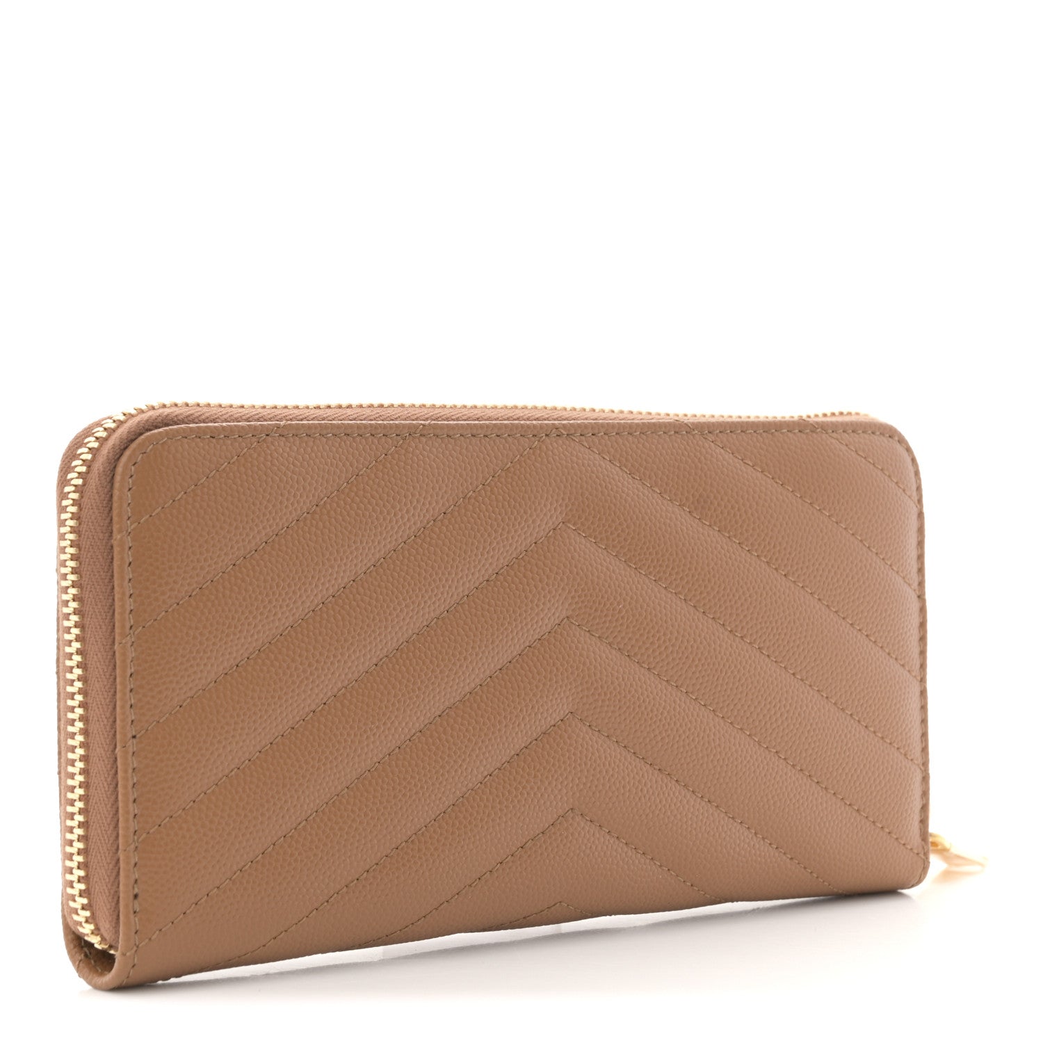 Saint Laurent Grain De Poudre Matelasse Chevron Monogram Zip Around Wallet Naturel Dark 3 of 8
