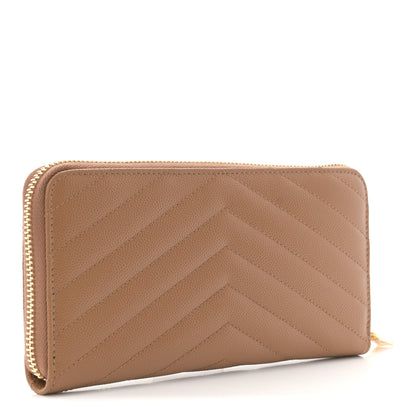 Saint Laurent Grain De Poudre Matelasse Chevron Monogram Zip Around Wallet Naturel Dark 3 of 8