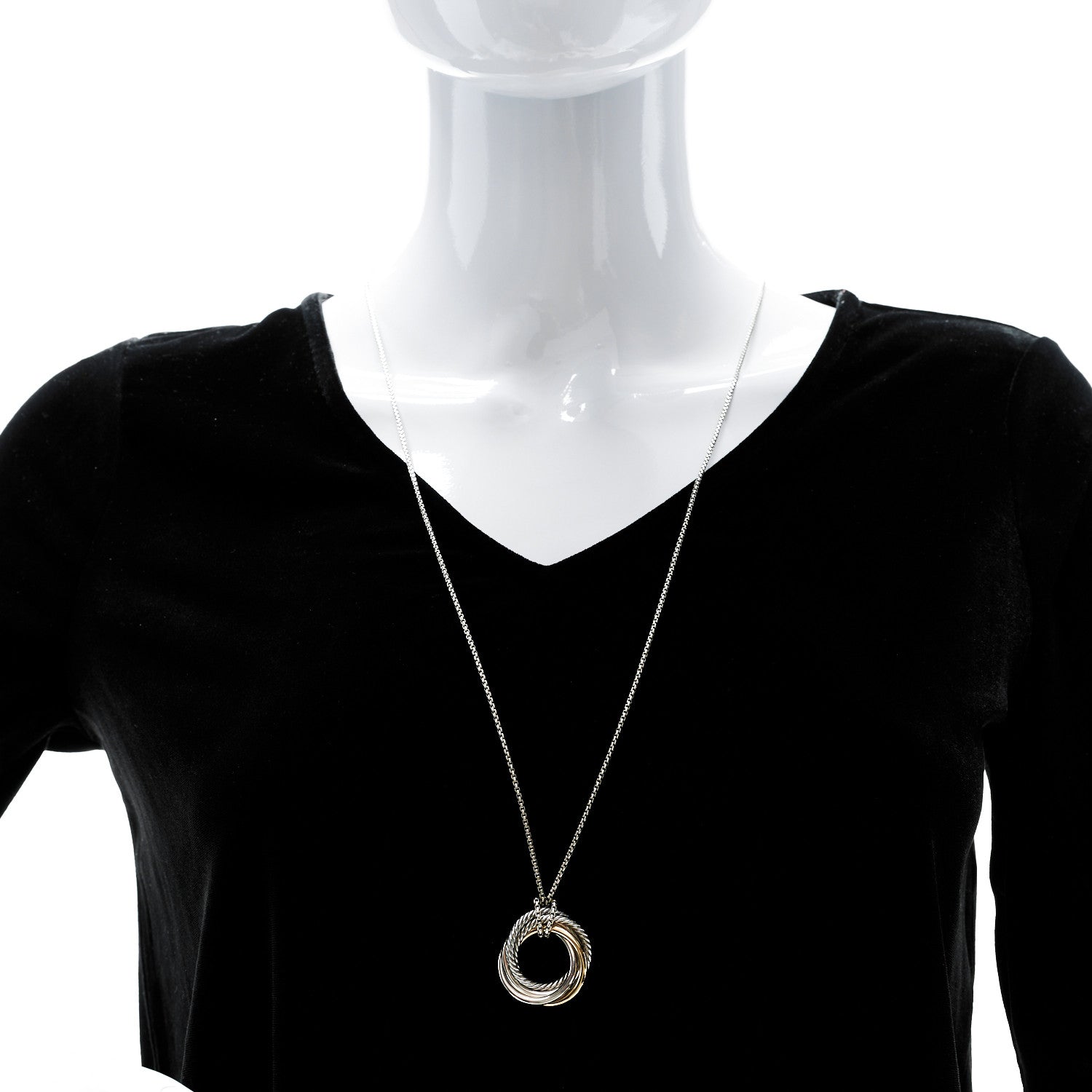 David Yurman Sterling Silver 14K Yellow Gold 28mm Crossover Pendant Necklace 2 of 5