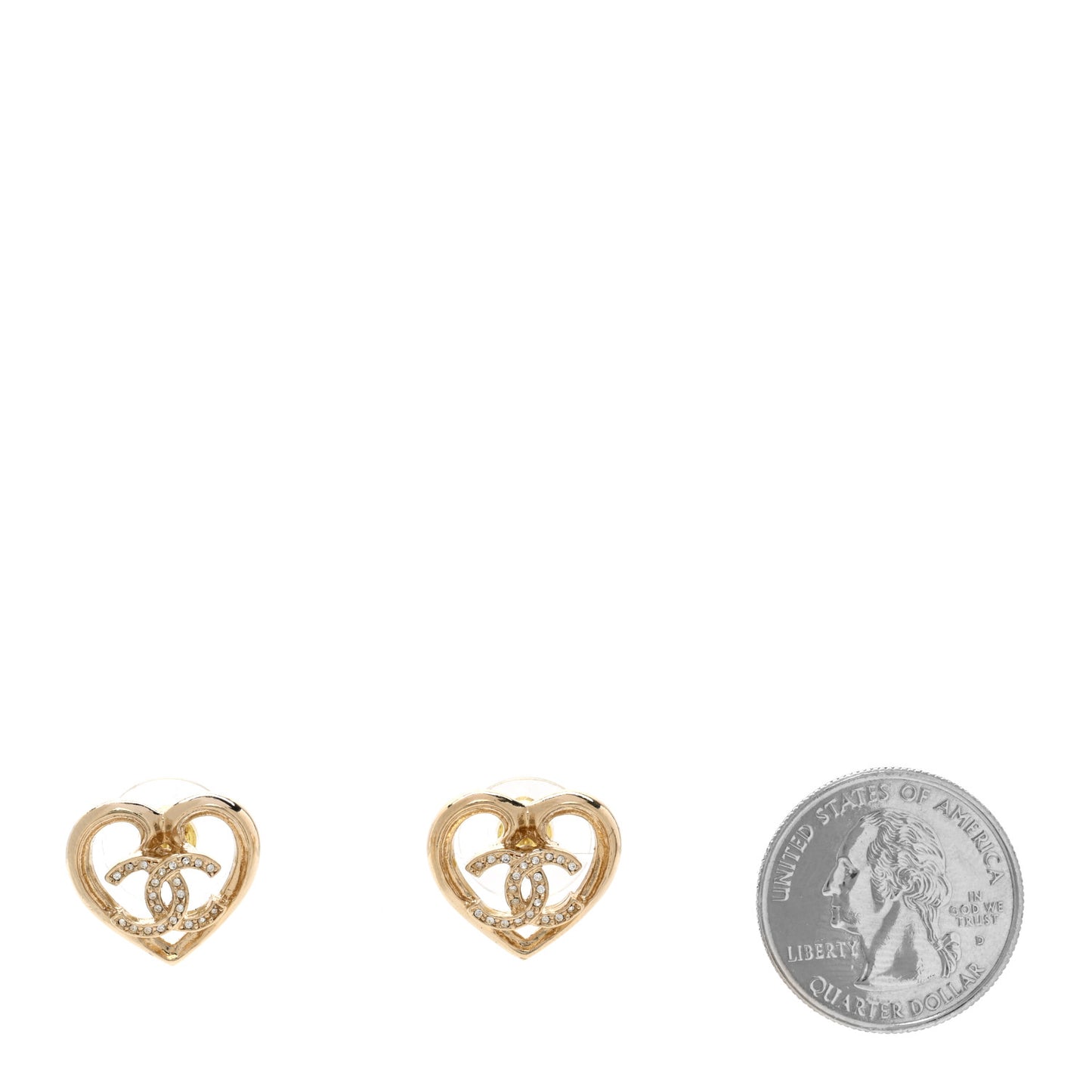 Metal Crystal CC Logo Heart Earrings Gold