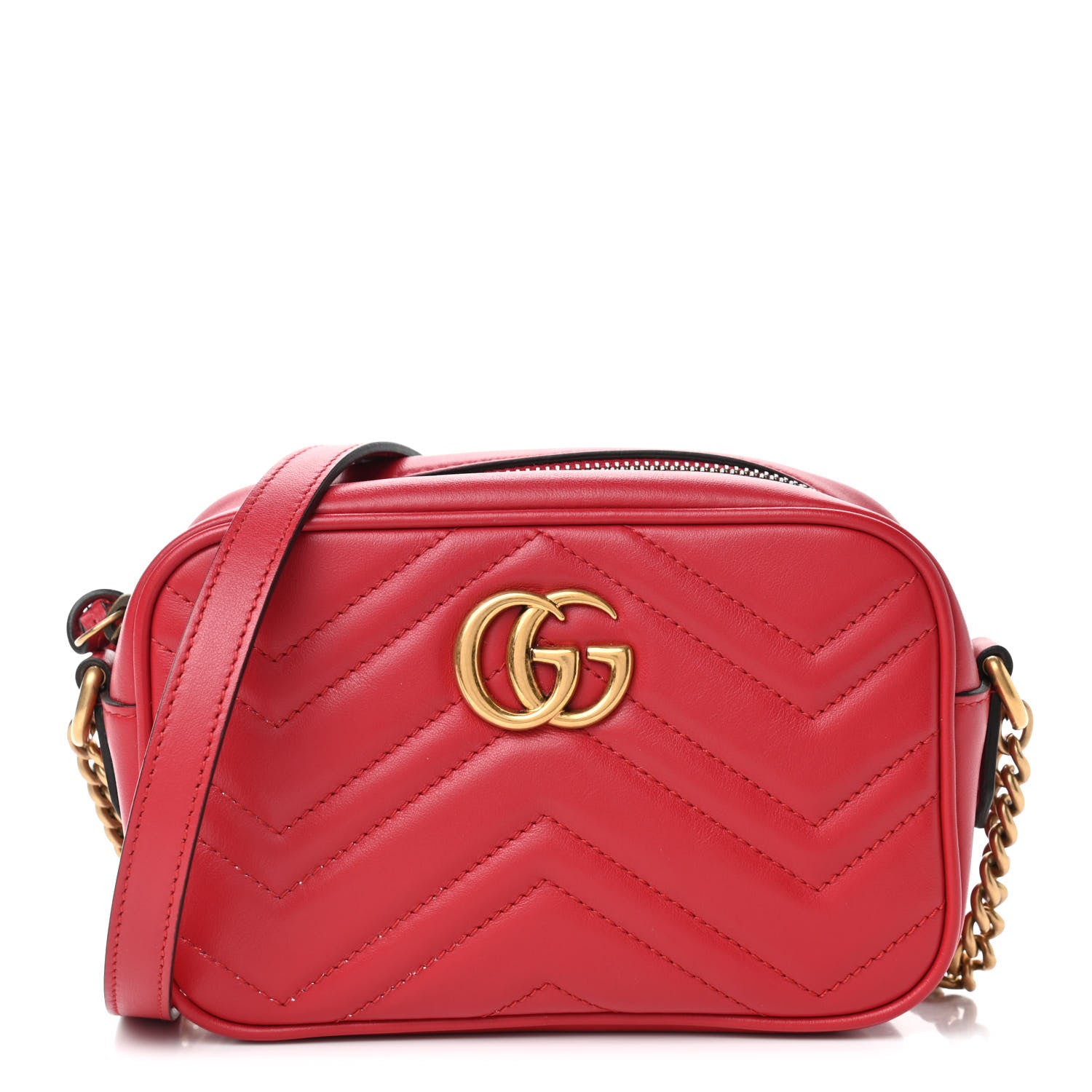 Gucci Calfskin Matelasse Mini GG Marmont Chain Shoulder Bag Hibiscus Red 1 of 4
