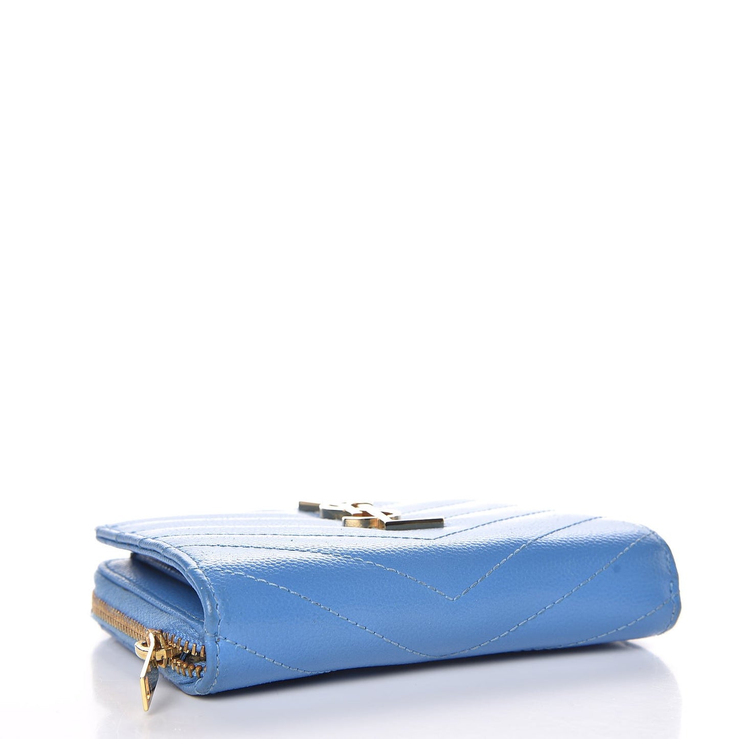Grain De Poudre Matelasse Chevron Monogram Compact Zip Around Wallet Blue Clair