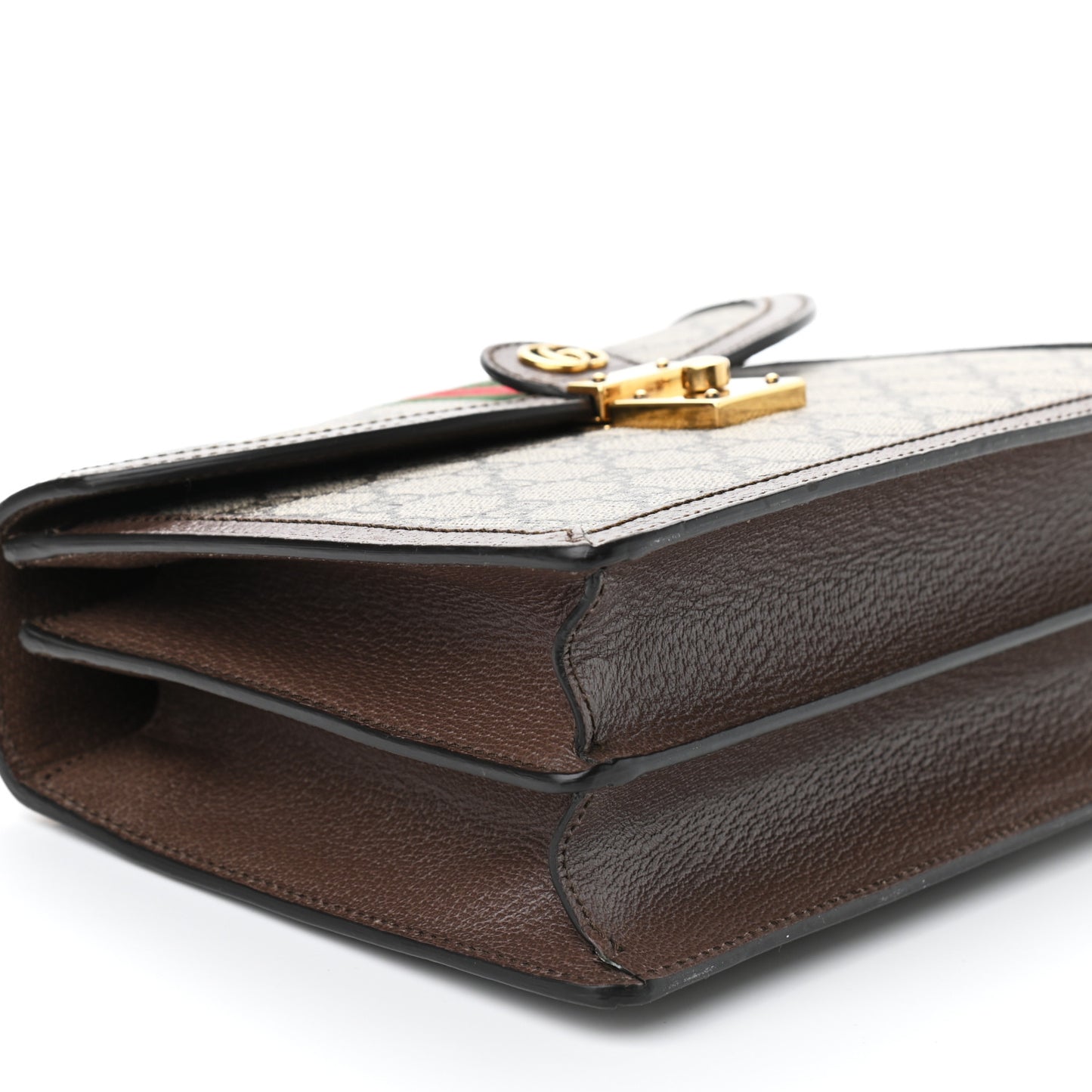 GG Supreme Monogram Textured Dollar Calfskin Web Small Ophidia Padlock Top Handle Bag Beige Ebony New Acero