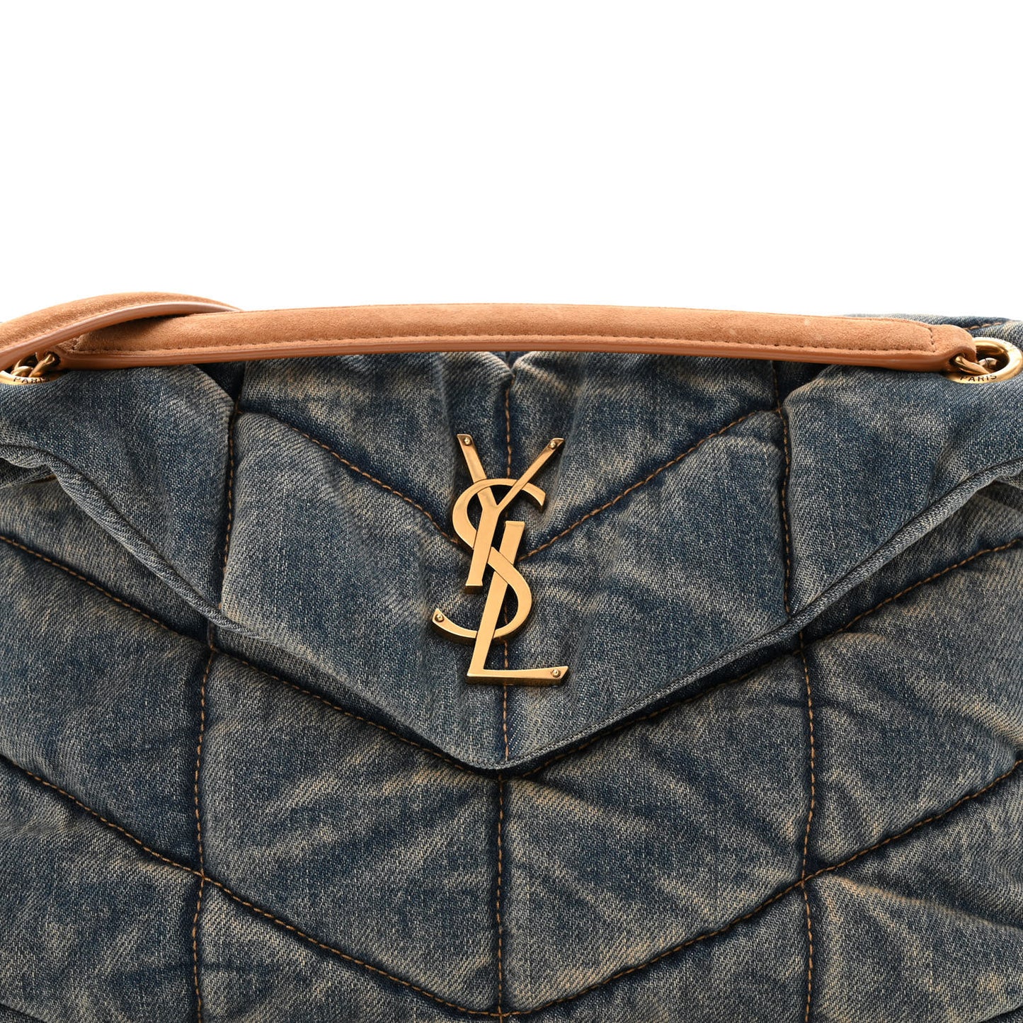 Denim Quilted Small Loulou Puffer Monogram Chain Satchel Blue Cinnamon