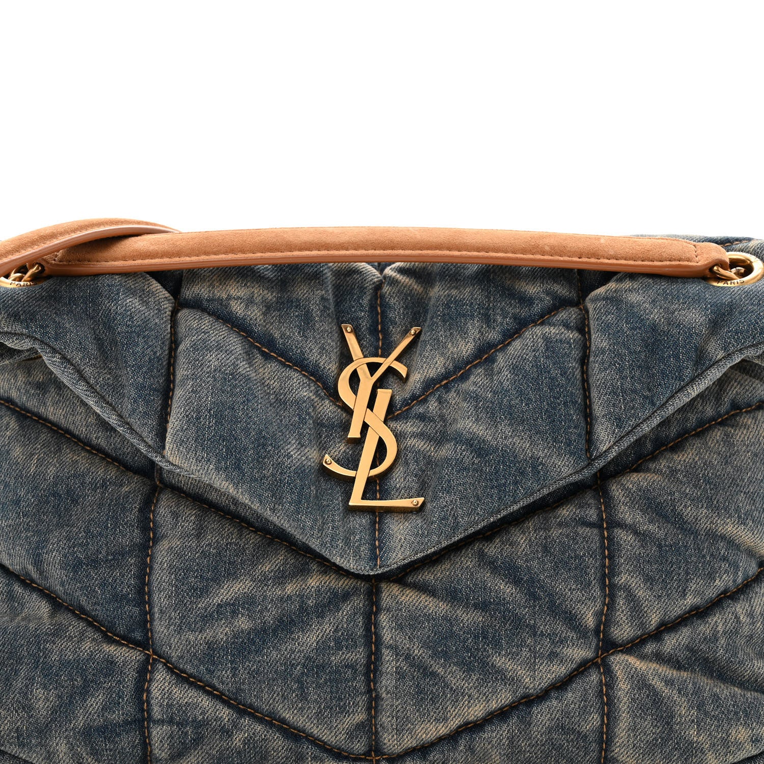 Saint Laurent Denim Quilted Small Loulou Puffer Monogram Chain Satchel Blue Cinnamon 8 of 11