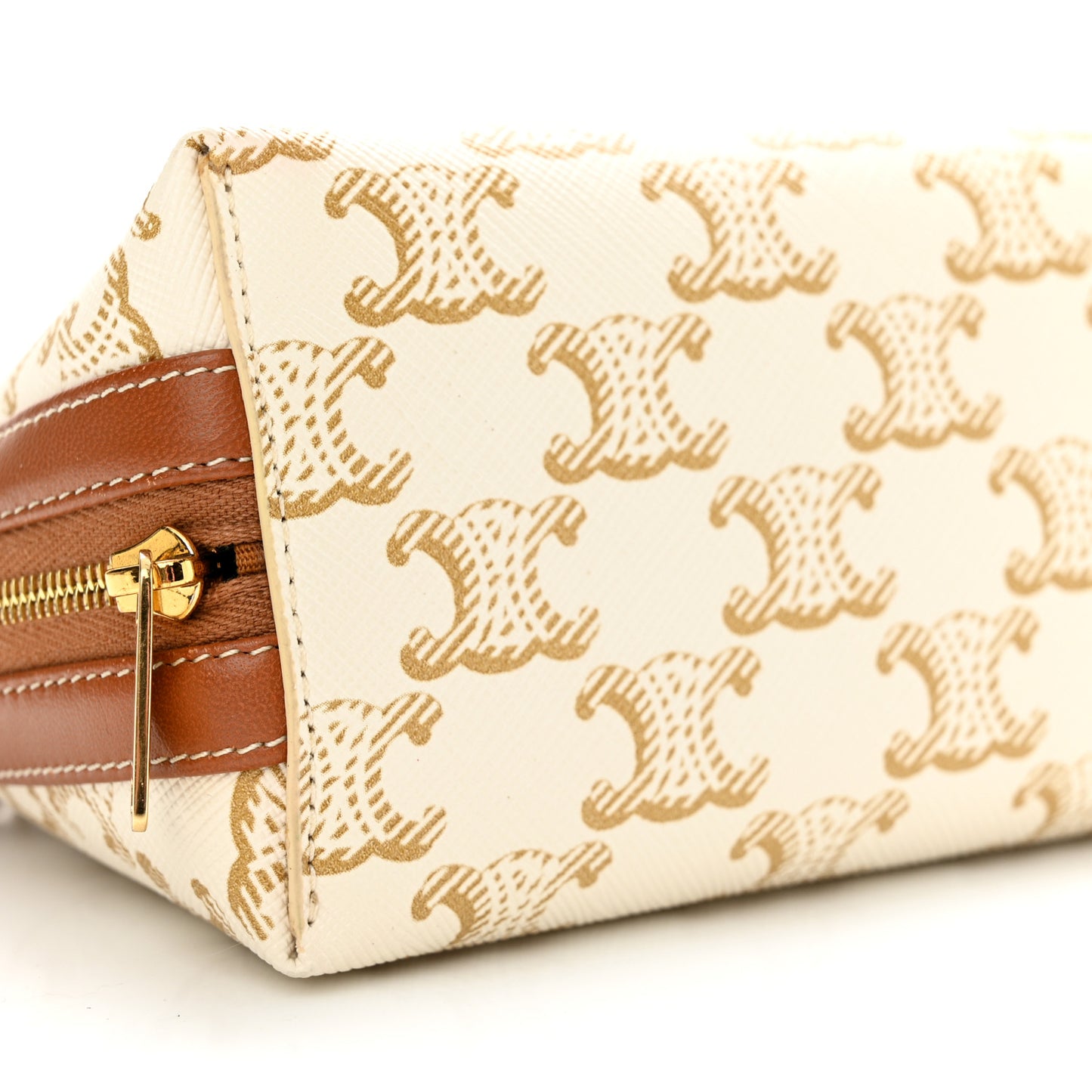 Lambskin Triomphe Canvas Clutch With Chain White Tan