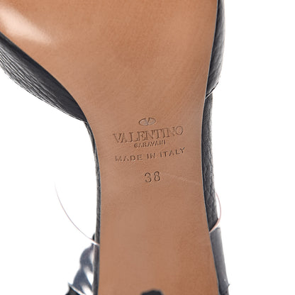 Valentino Garavani Grained Calfskin C Rockee Fringe Ankle Wrap Pumps 38 Black 6 of 7