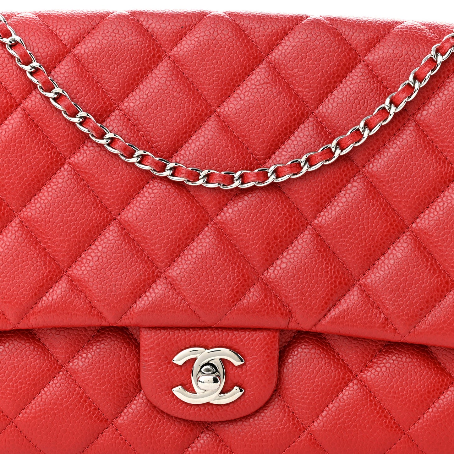 Caviar Quilted Clutch With Chain Flap Red