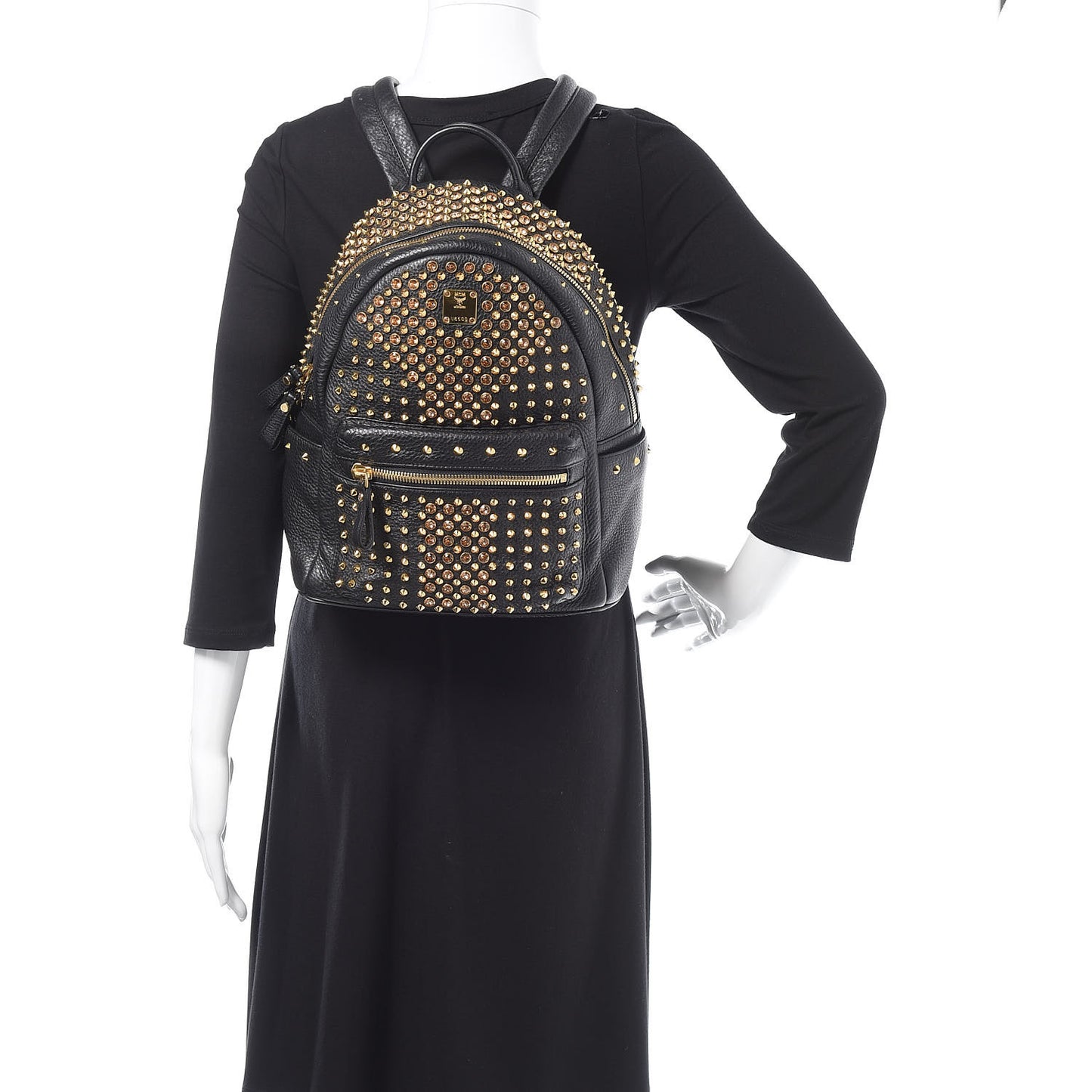 Grainy Lambskin Crystal Studded Small Stark Backpack Black