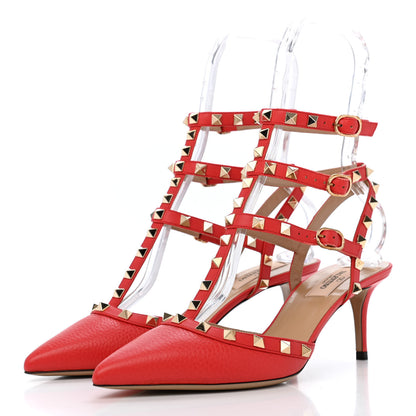 Valentino Garavani Pebbled Calfskin Rockstud Ankle Strap 65mm Pumps Deep Coral 2 of 11