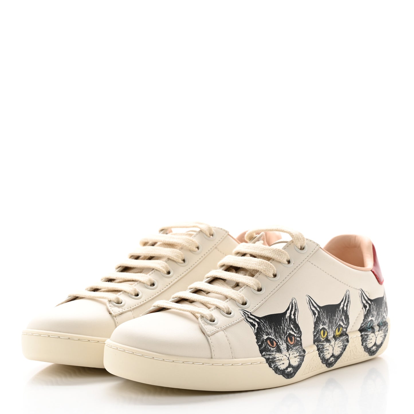 Calfskin Mystic Cat Print Womens Ace Sneakers 36 White