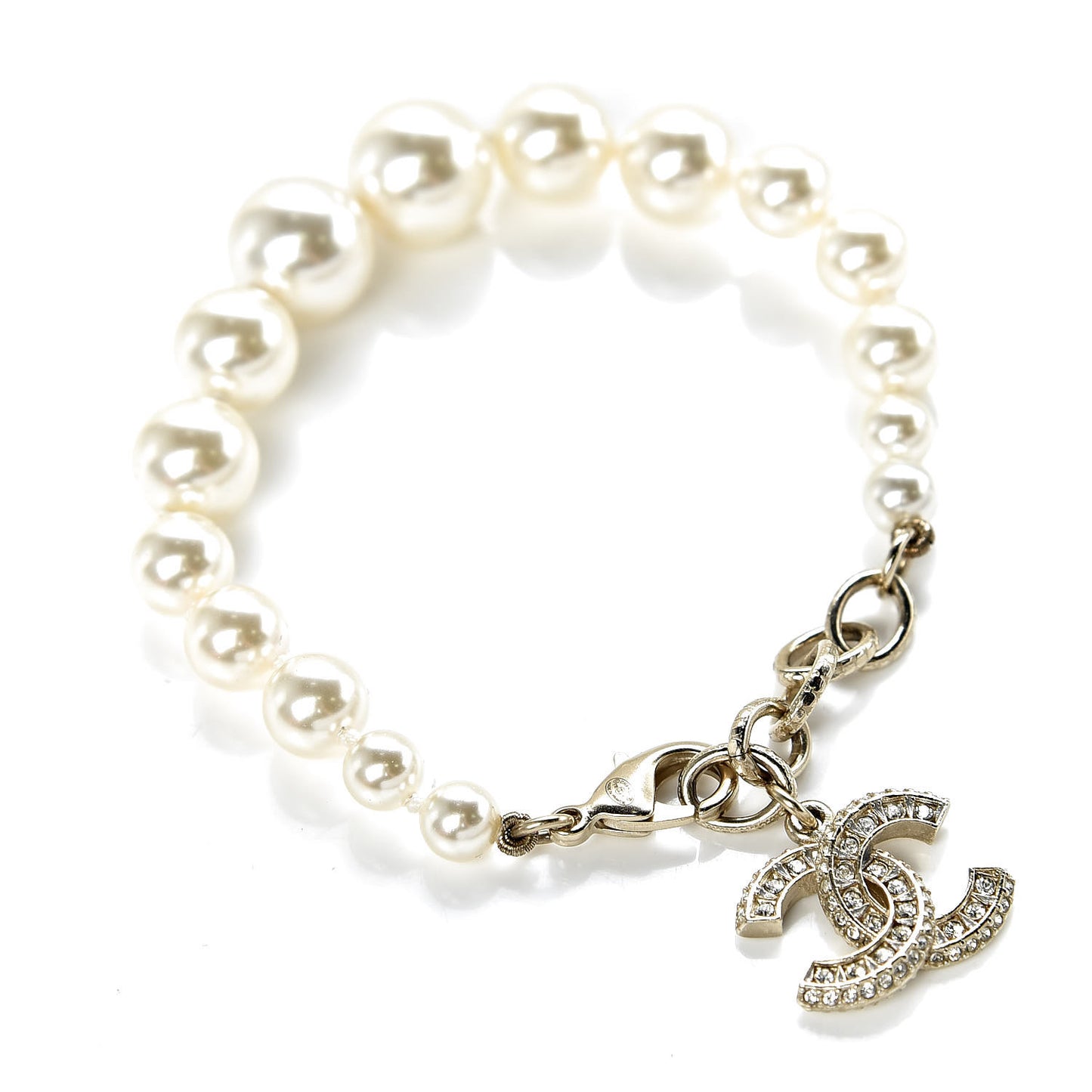 Crystal Pearl CC Bracelet Gold