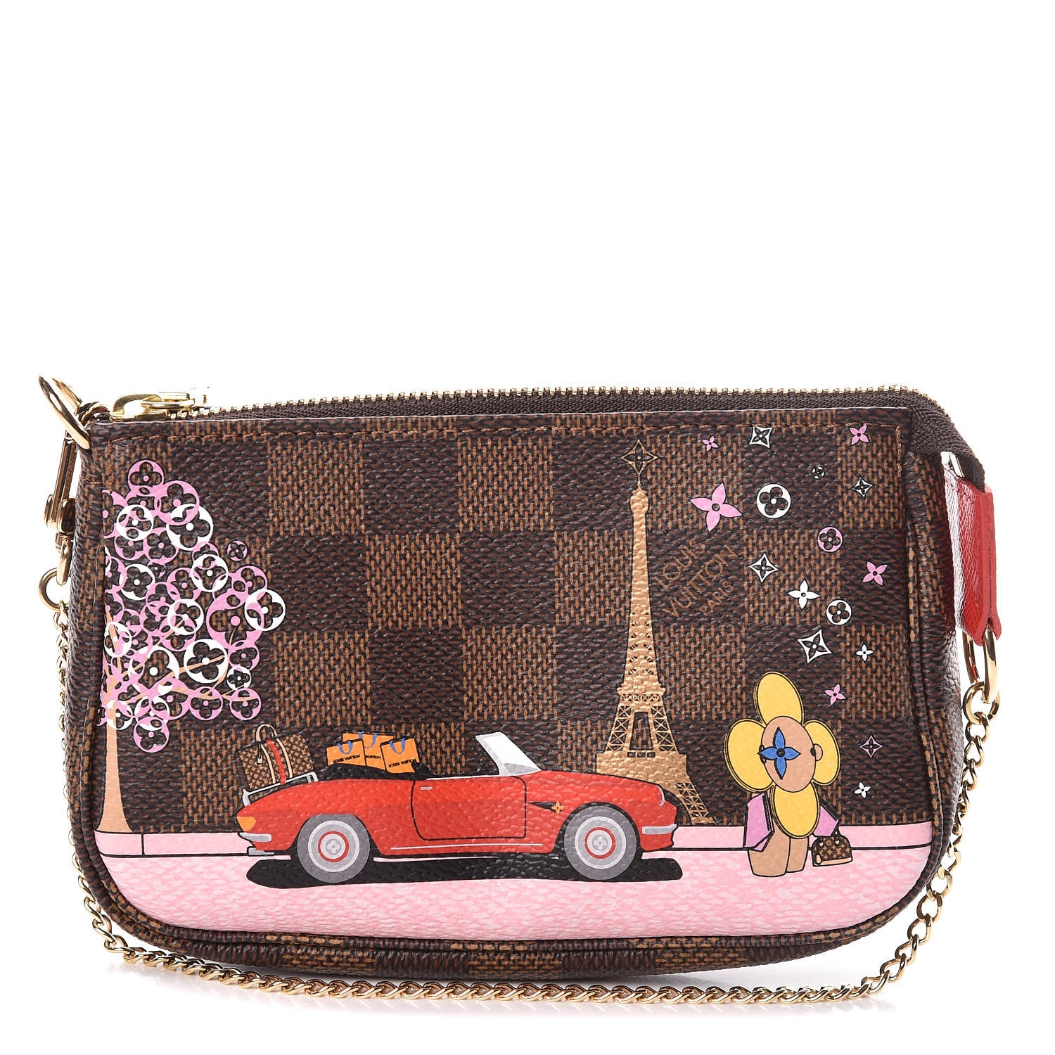 Louis Vuitton Damier Ebene 2019 Christmas Animation Mini Pochette Accessories Red 1 of 8