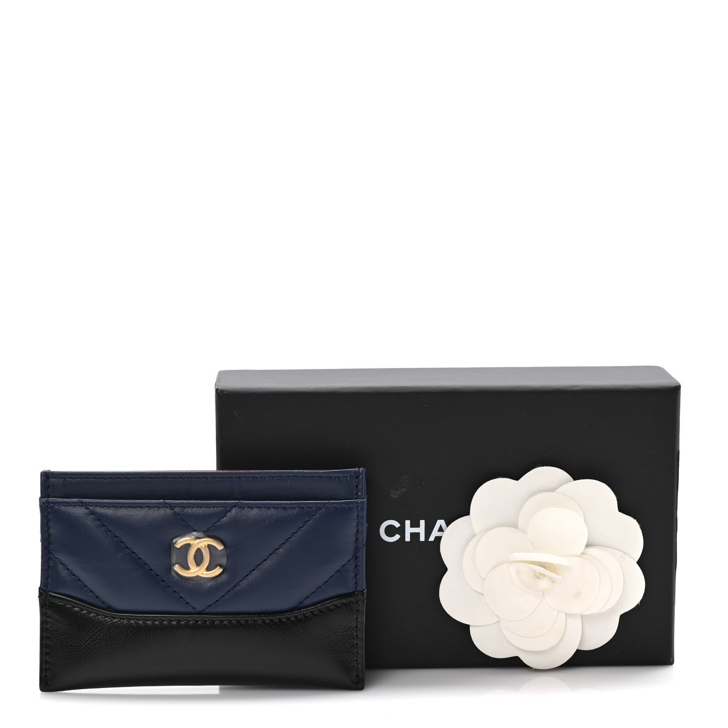 Chanel Aged Calfskin Chevron Quilted Gabrielle Card Holder Wallet Navy Black 8 of 8