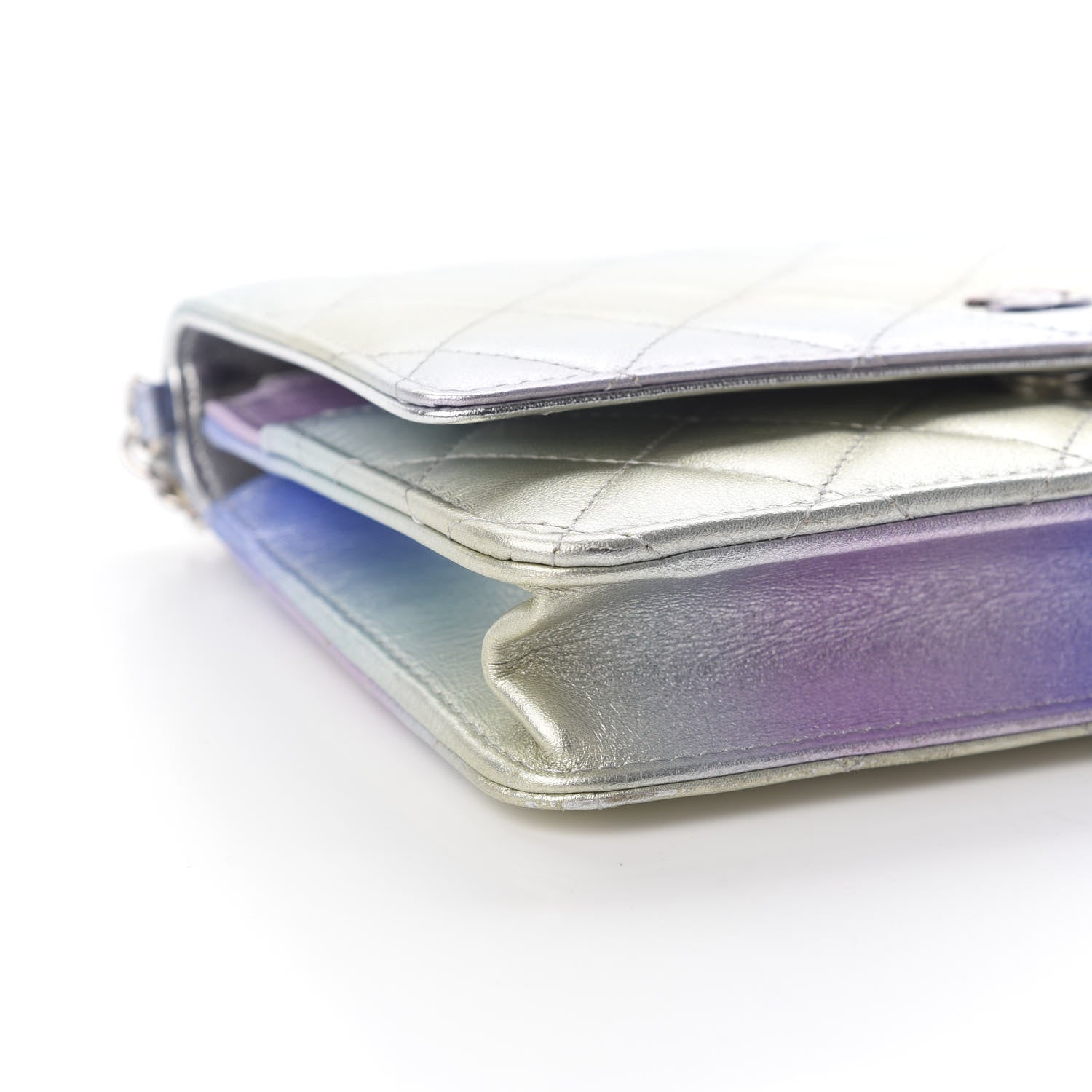 Chanel Gradient Metallic Calfskin Quilted Wallet On Chain WOC Silver Blue Yellow Purple 7 of 8