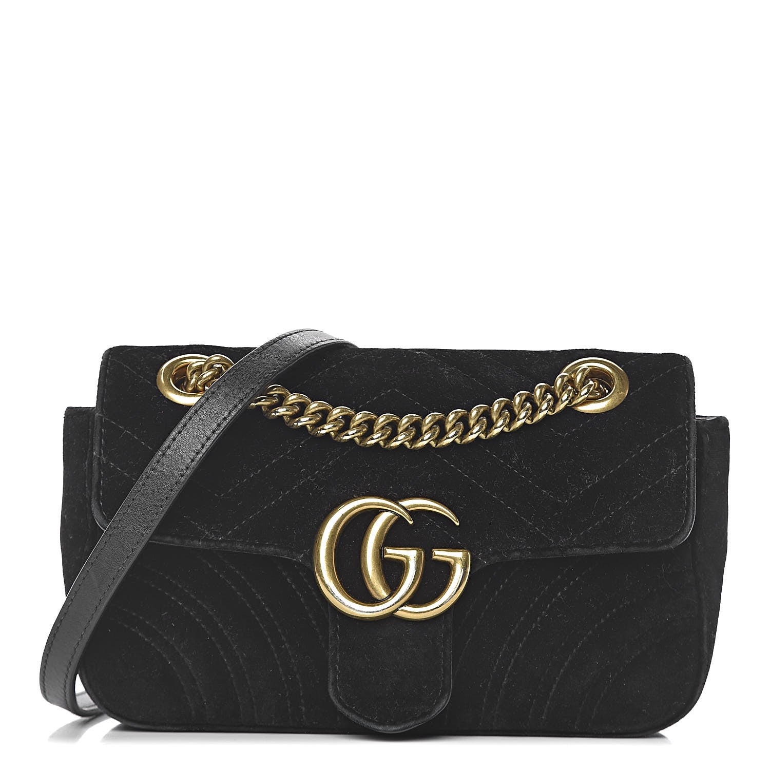 Gucci Velvet Matelasse Mini GG Marmont Shoulder Bag Black 1 of 15