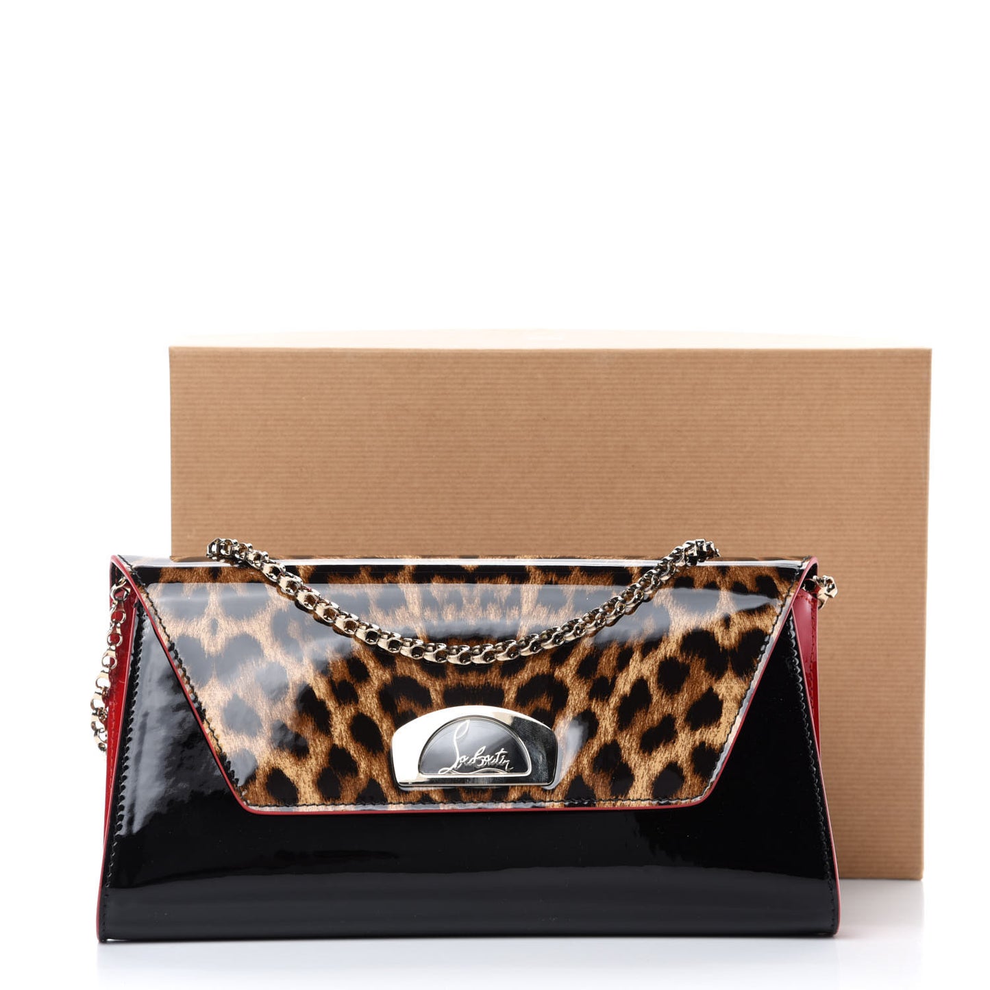 Patent Leopard Vero Dodat Clutch Brown
