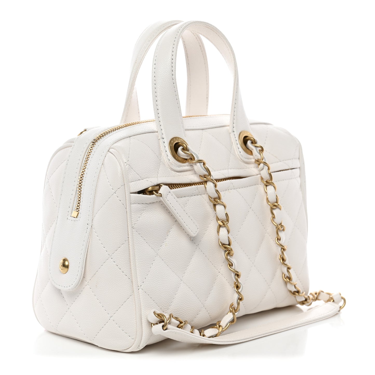 Caviar Quilted Small Bowling Bag White
