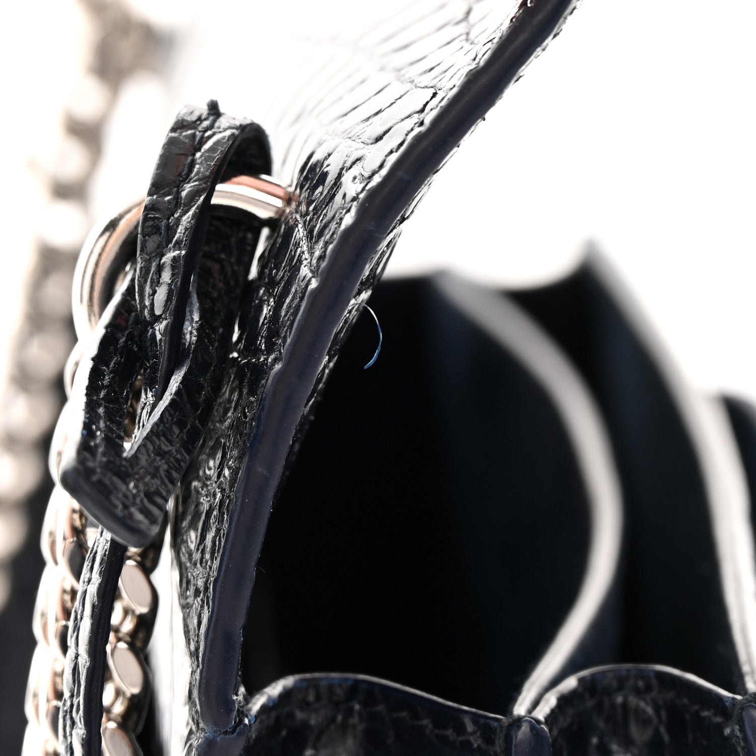 Saint Laurent Calfskin Crocodile Embossed Medium Monogram Sunset Navy 14 of 17