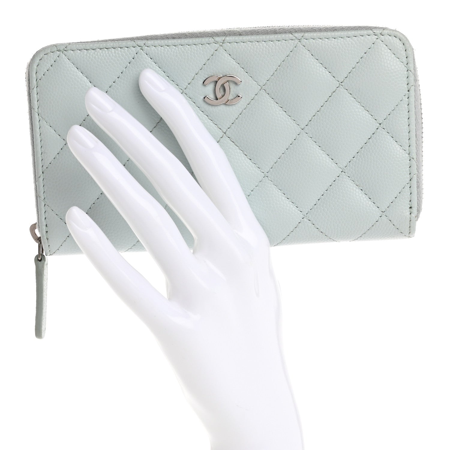 Chanel Caviar Quilted Medium Zip Around Wallet Light Blue 2 of 12
