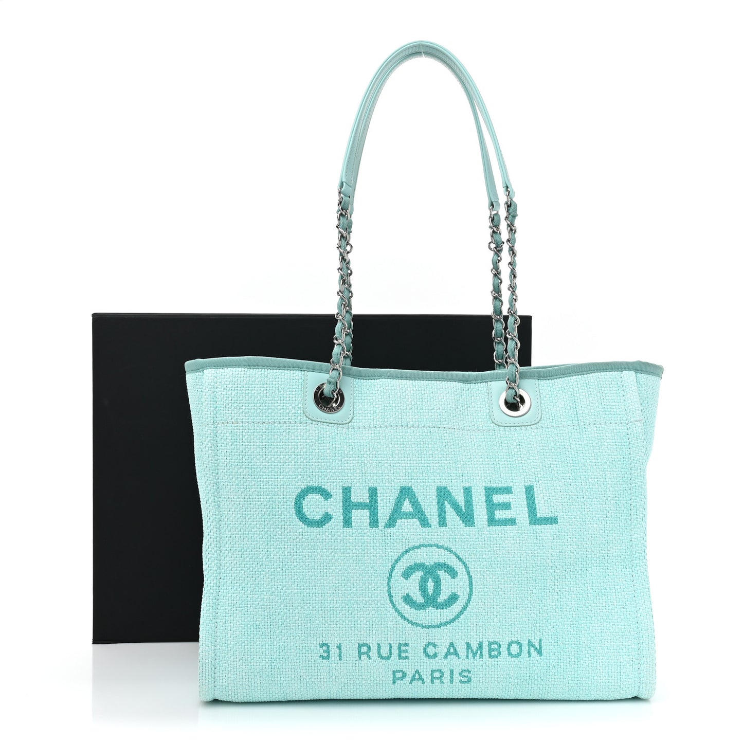 Woven Straw Raffia Small Deauville Tote Turquoise