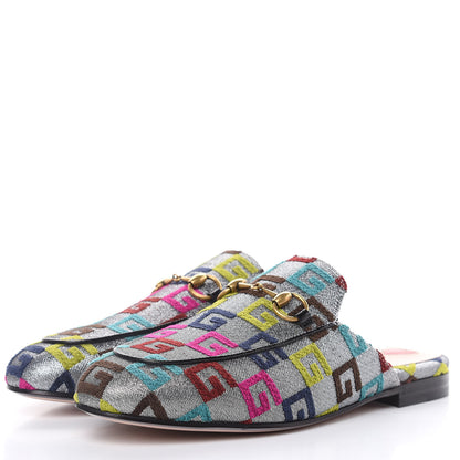 Gucci Velvet Lurex Square G Womens Princetown Slippers 37 Silver Multicolor 3 of 10