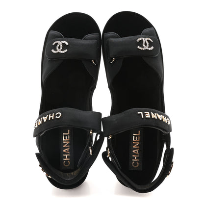 Chanel Grosgrain Crystal Logo Platform Sandals 40 Black 2 of 9