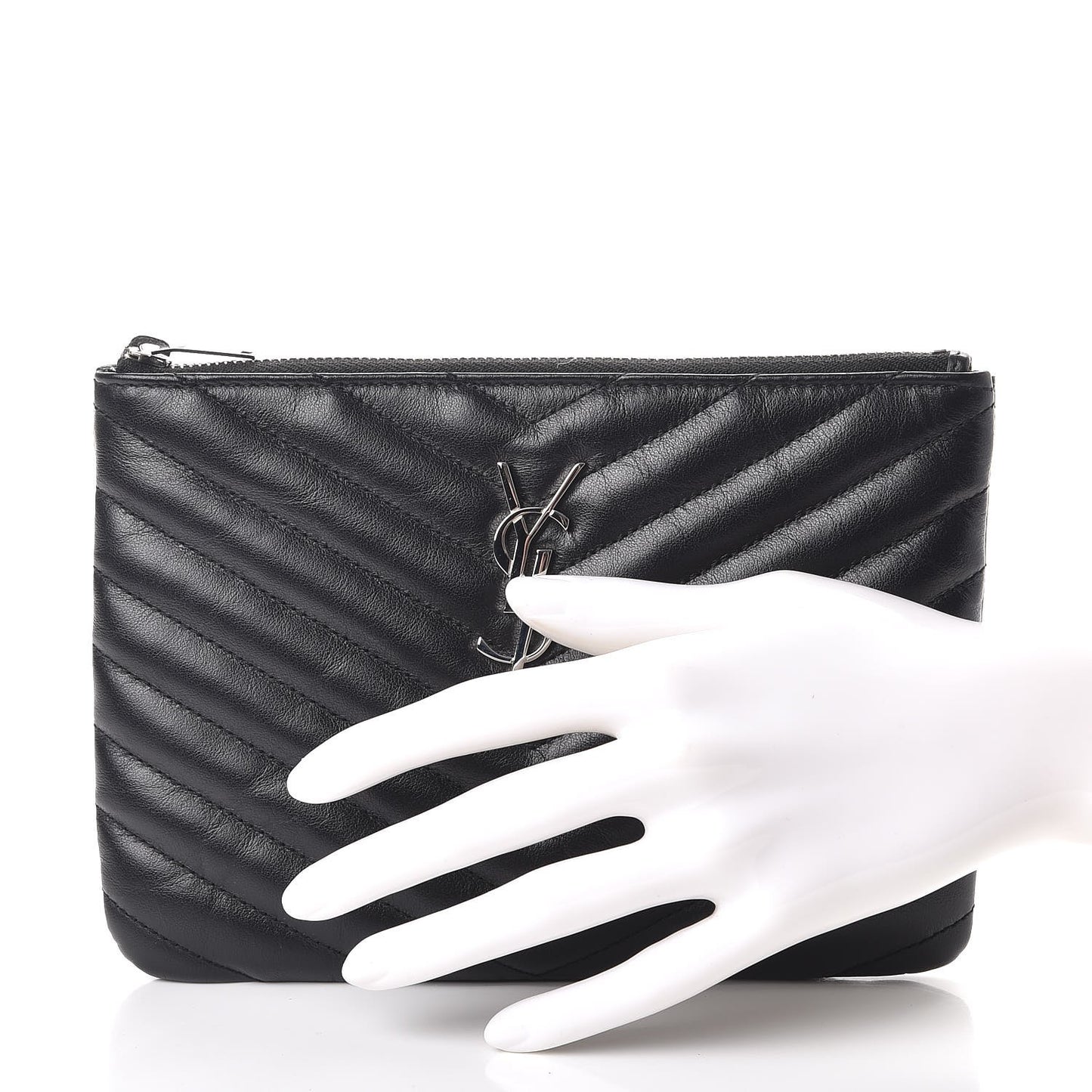 Calfskin Matelasse Chevron Monogram Pouch Black