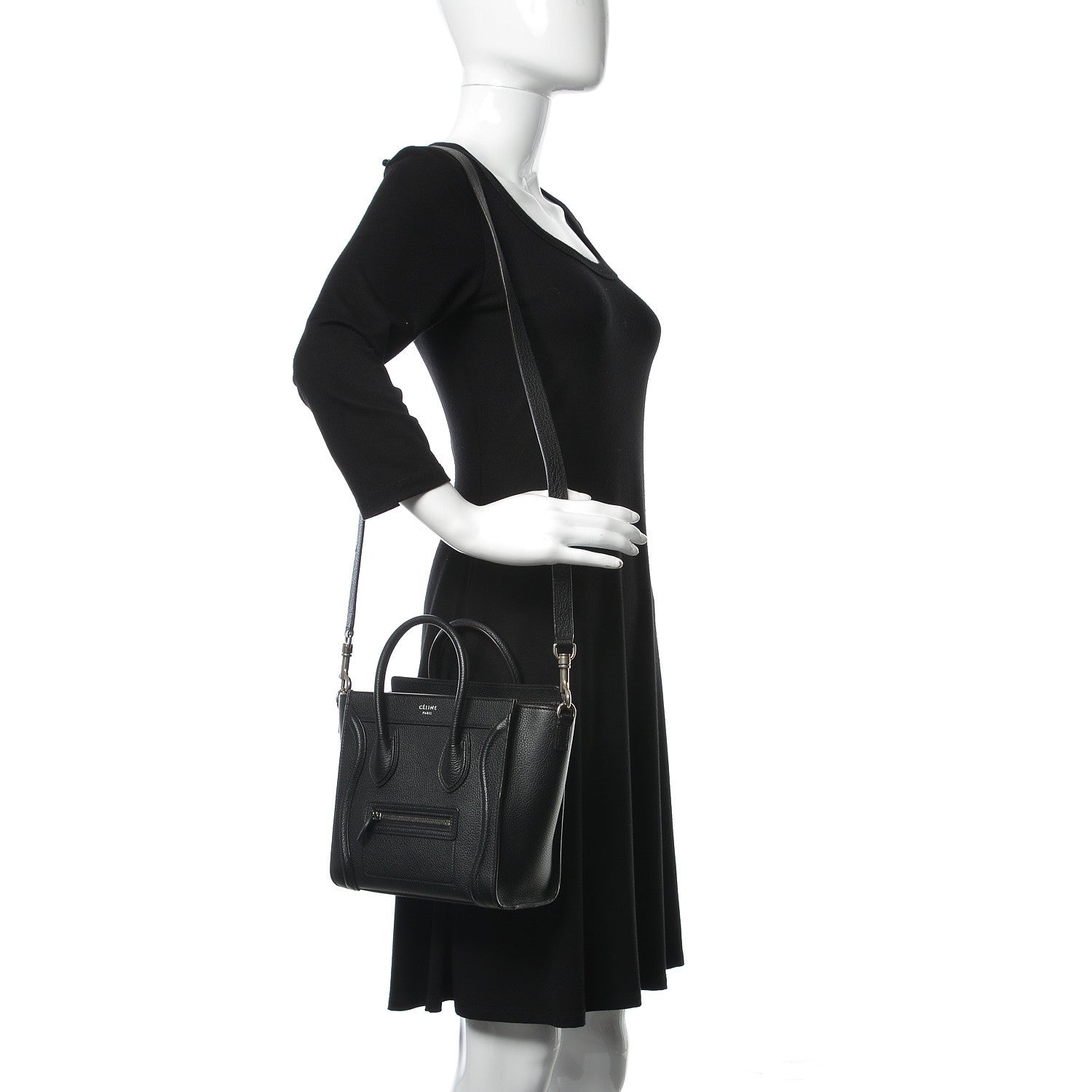 Celine Drummed Calfskin Nano Luggage Black 2 of 11