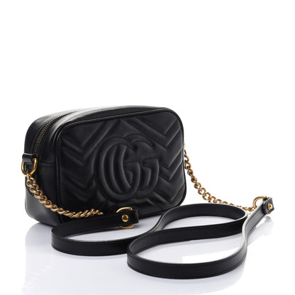 Gucci Calfskin Matelasse Mini GG Marmont Chain Shoulder Bag Black 2 of 4