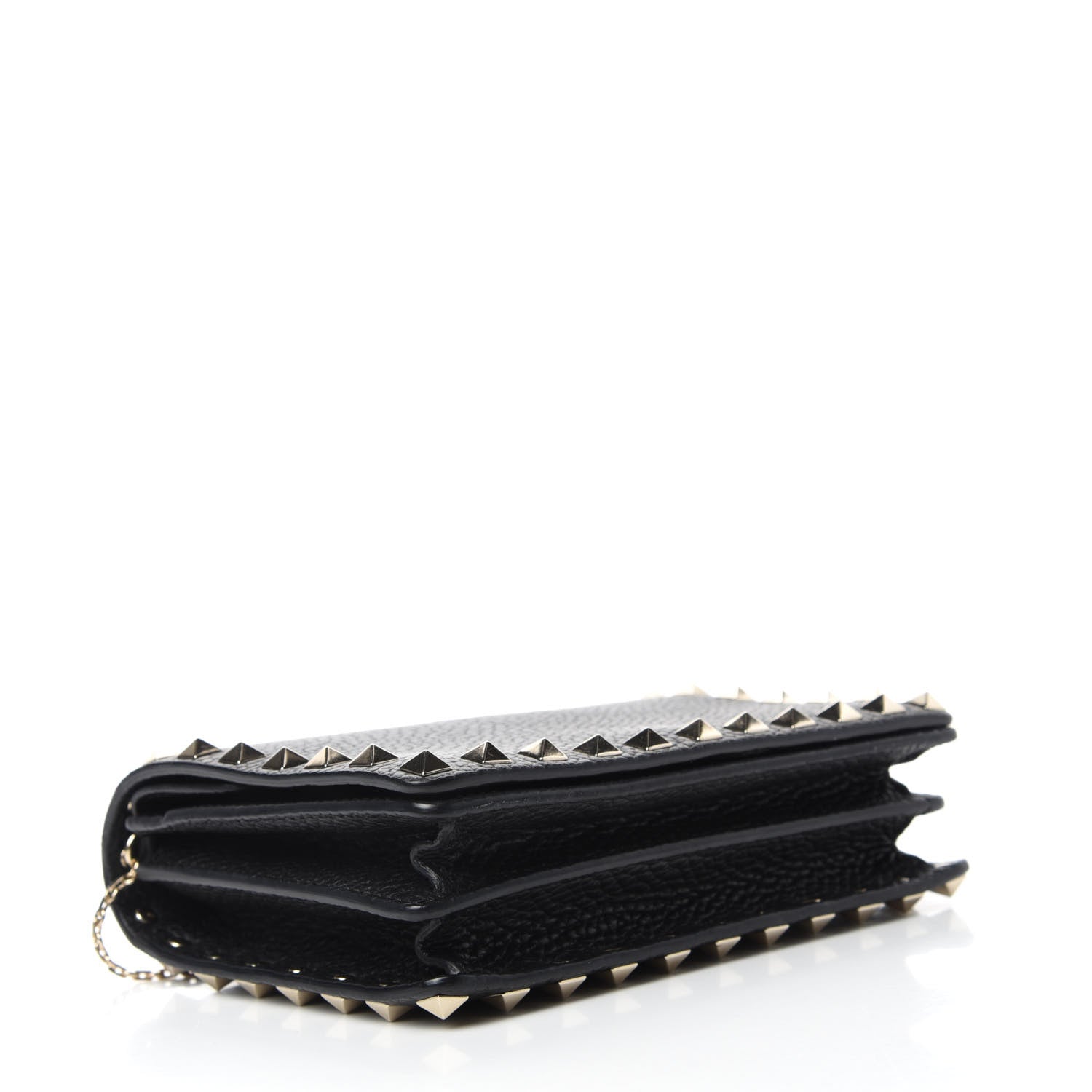 Valentino Garavani Pebbled Calfskin Rockstud Wallet on Chain Black 4 of 11