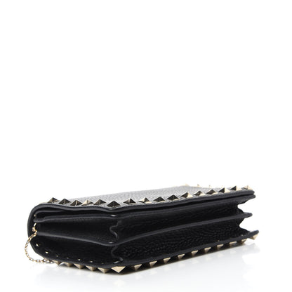 Valentino Garavani Pebbled Calfskin Rockstud Wallet on Chain Black 4 of 11