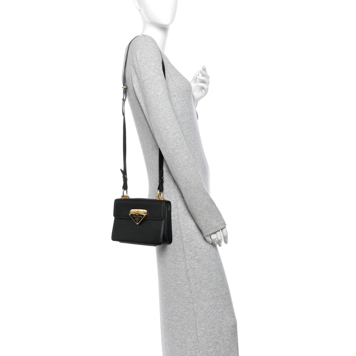 Saffiano Symbole Flap Shoulder Bag Black