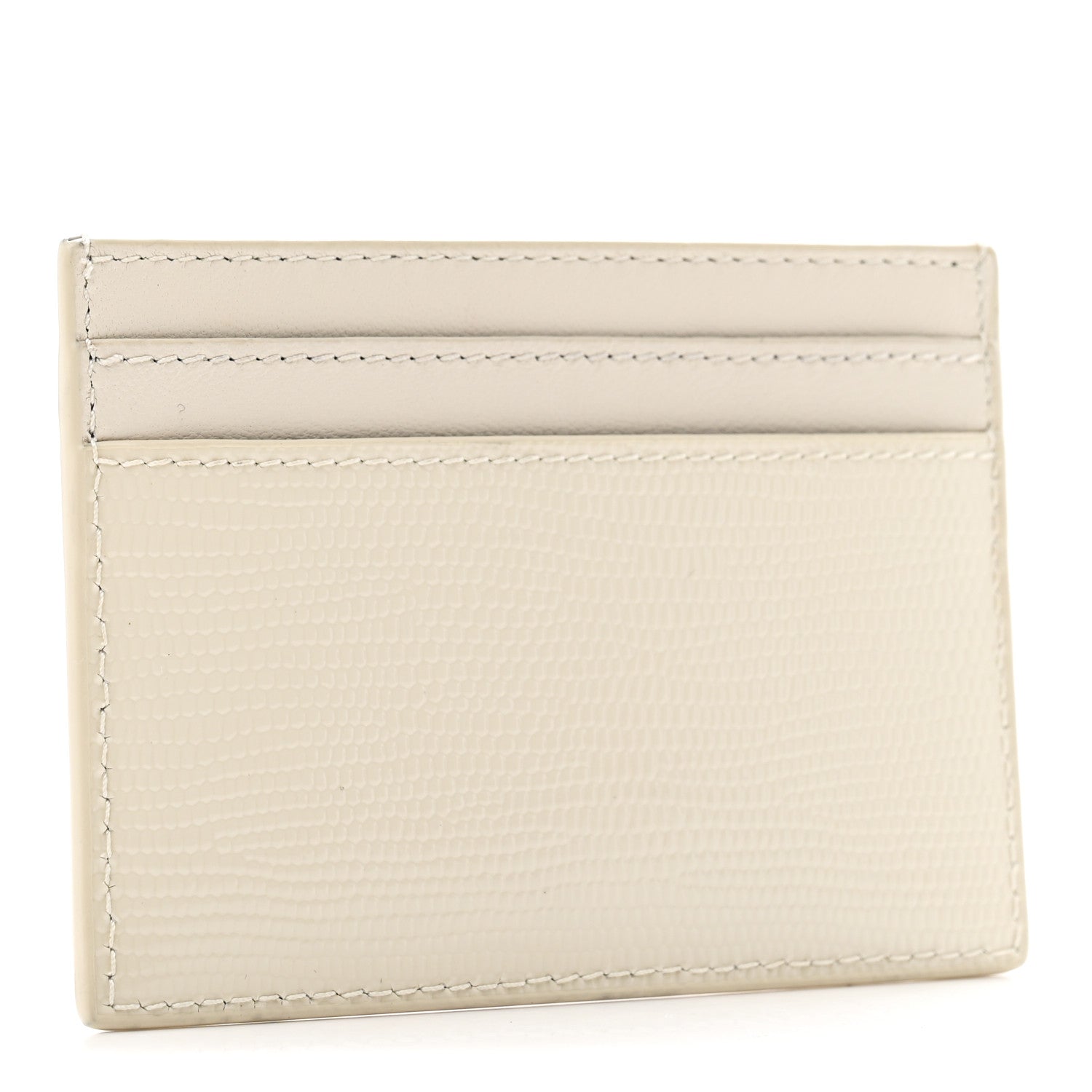 Saint Laurent Calfskin Crocodile Embossed Monogram Credit Card Case Crema Soft 3 of 7