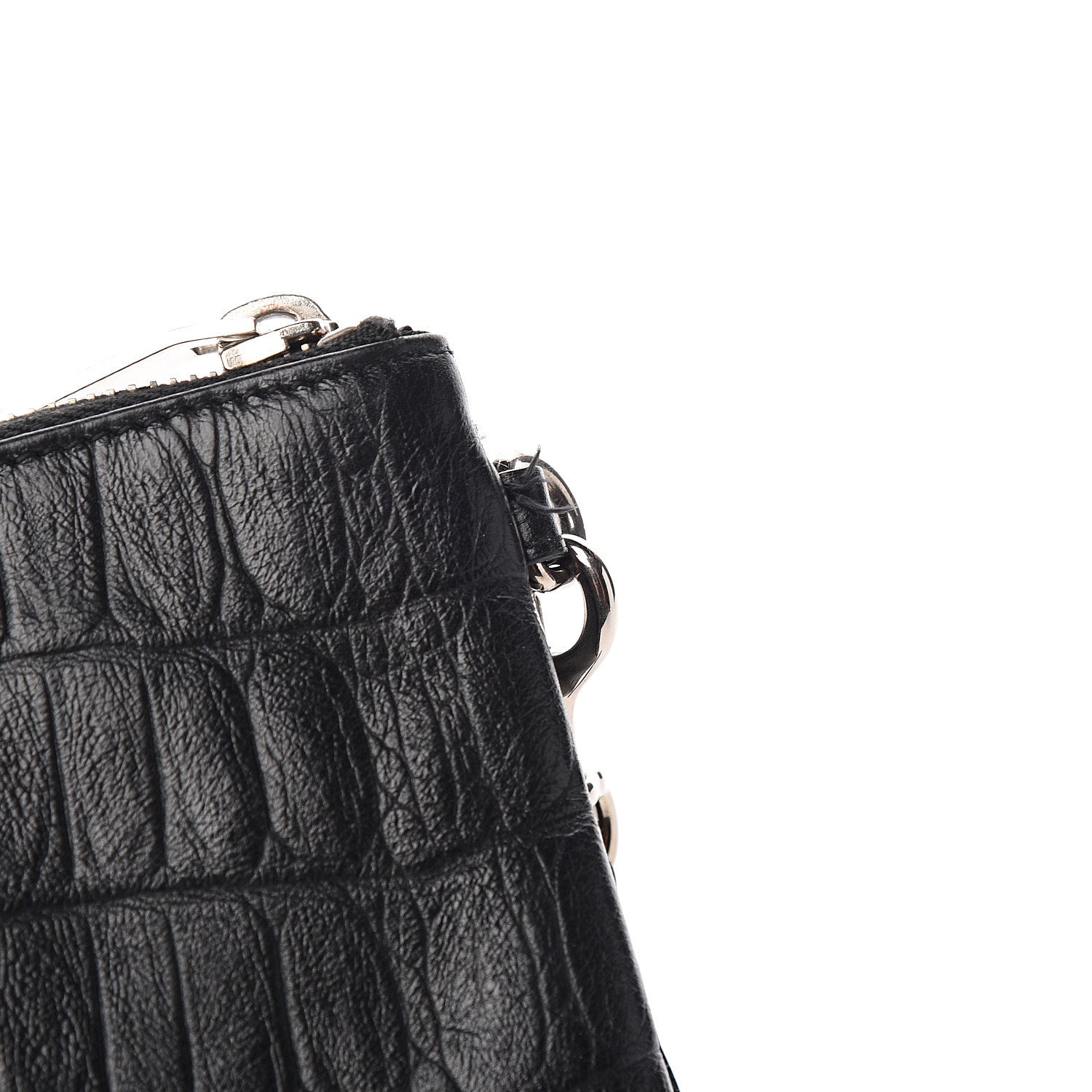 Saint Laurent Calfskin Crocodile Embossed Monogram Zip Pouch Black 8 of 8
