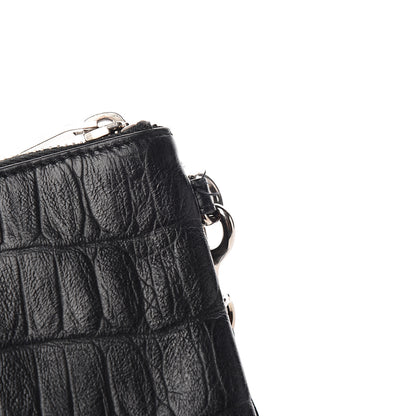 Saint Laurent Calfskin Crocodile Embossed Monogram Zip Pouch Black 8 of 8