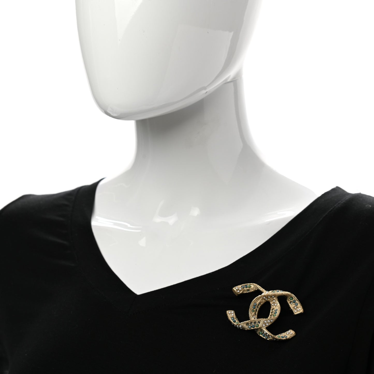 Pearl Crystal Twisted CC Brooch Gold Multicolor