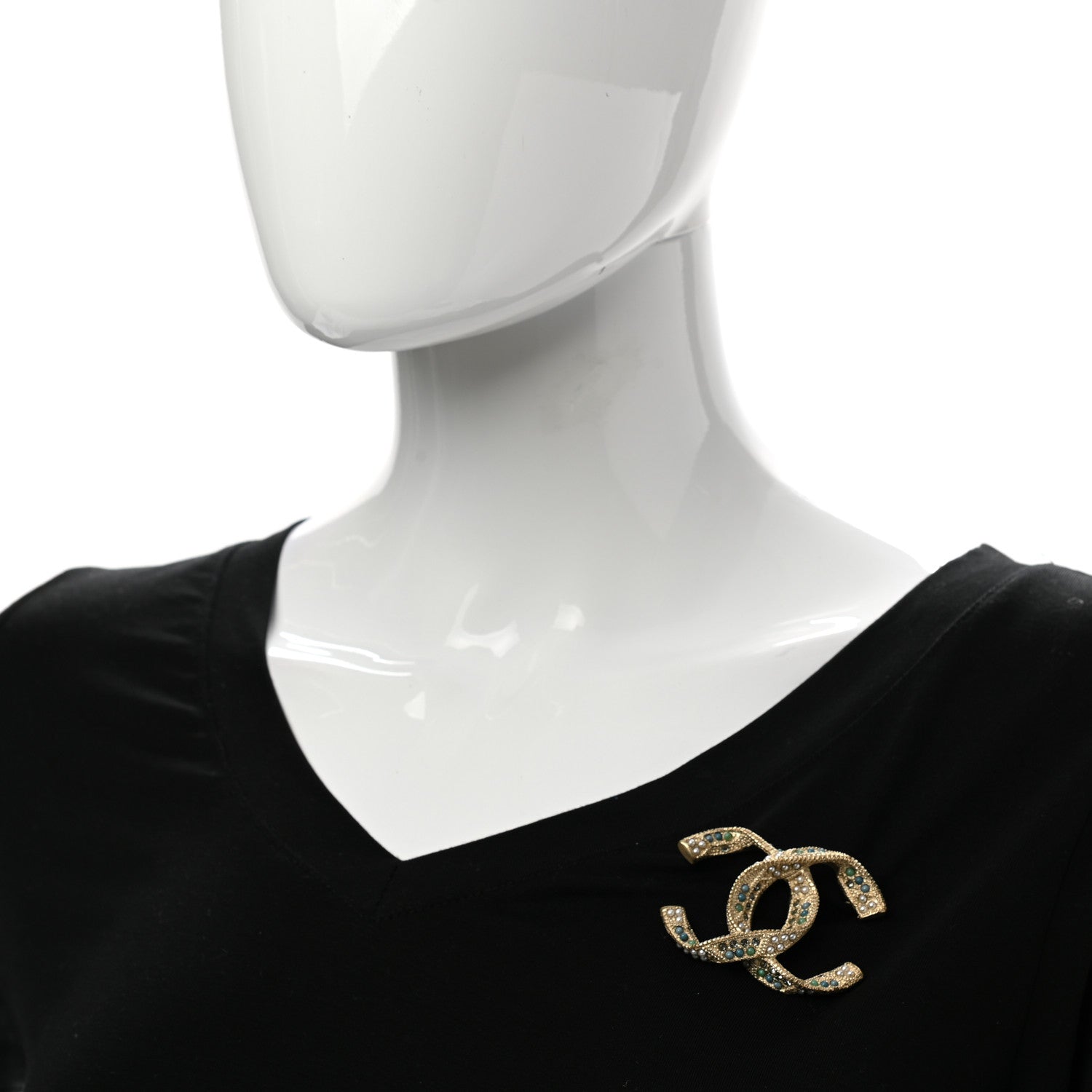 Chanel Pearl Crystal Twisted CC Brooch Gold Multicolor 2 of 5