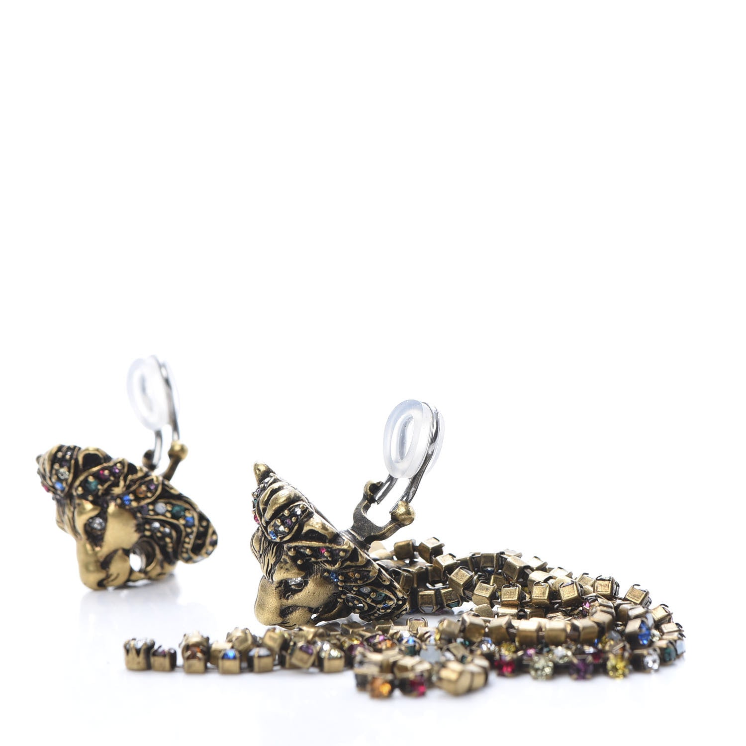 Gucci Metal Crystal Asymmetric Lion Head Earrings Multicolor 3 of 6