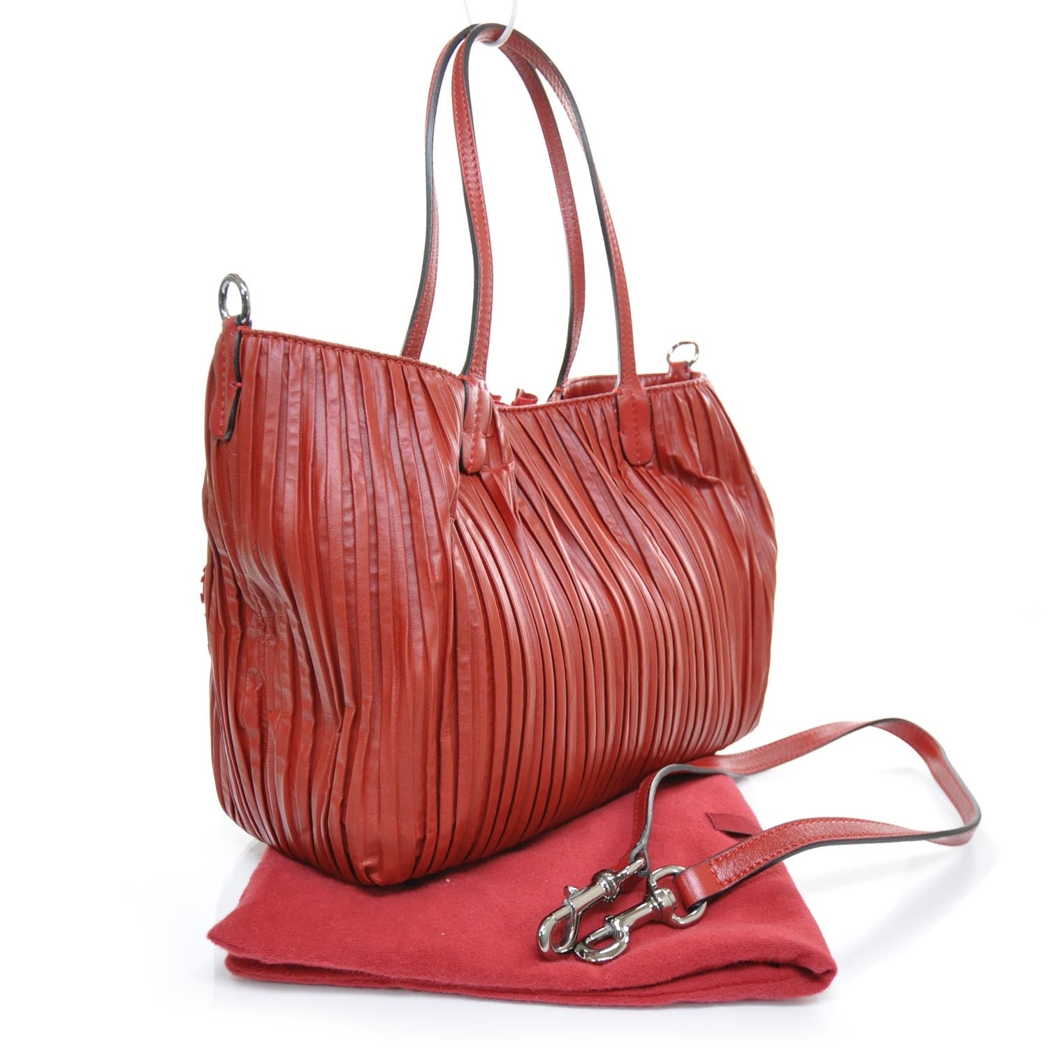 Valentino Garavani Leather Pleated Rosette Tote Red 2 of 9
