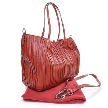 Valentino Garavani Leather Pleated Rosette Tote Red 2 of 9