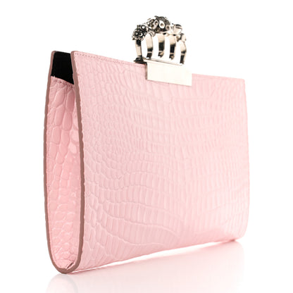Alexander McQueen Calfskin Crocodile Embossed Knuckle Flat Clutch Light Pink 3 of 6