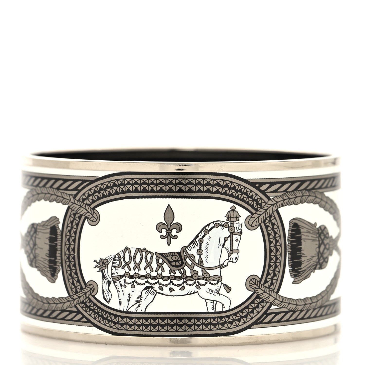 Hermes Enamel Printed Grand Apparat Extra Wide Bracelet 65 White 3 of 5