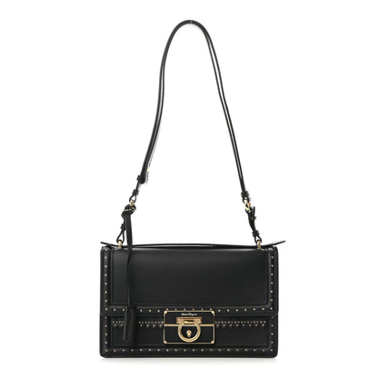 Salvatore Ferragamo Smooth Calfskin Studded Aileen Gancio Lock Shoulder Bag Black 1 of 9