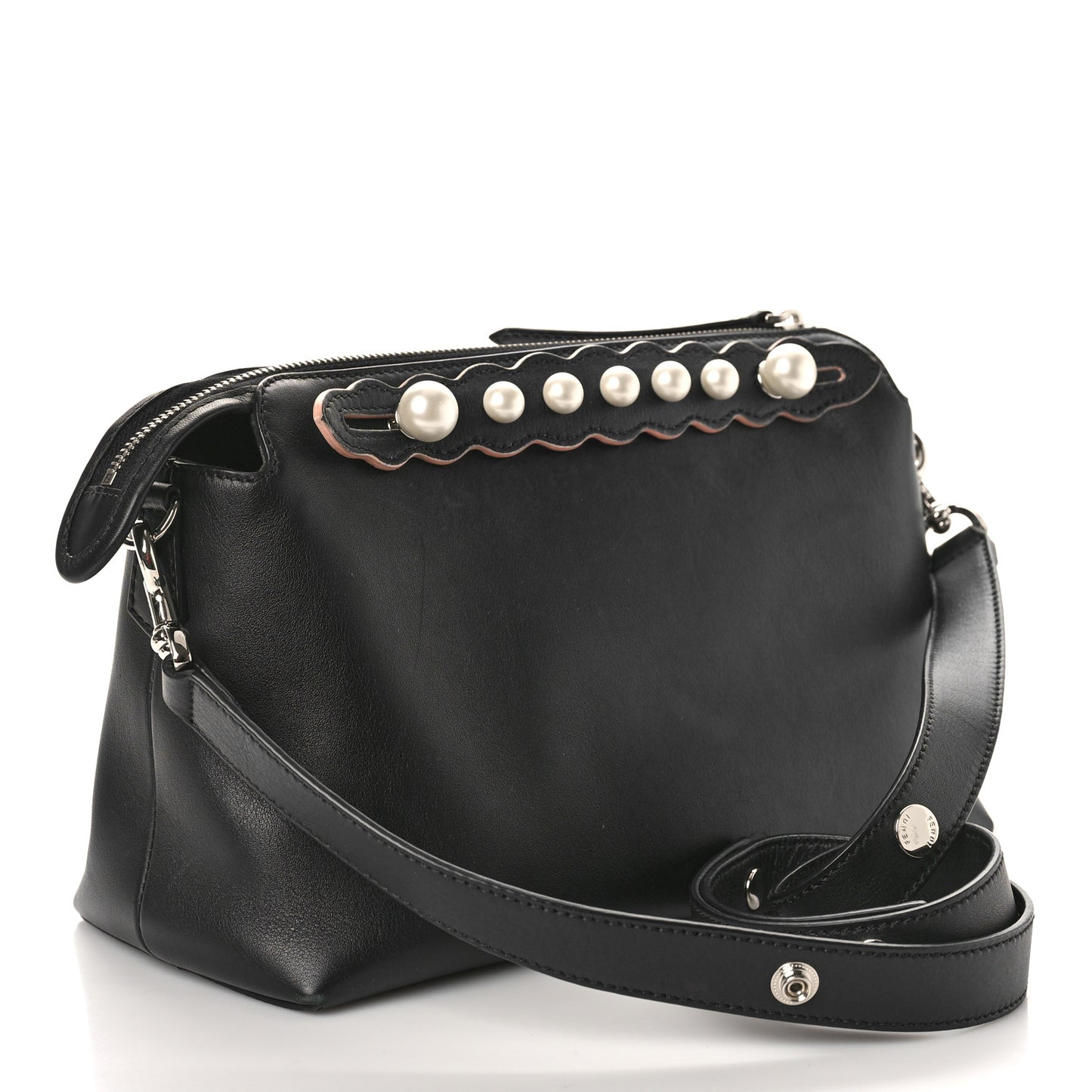 Vitello Dolce Scalloped Pearl Studded Medium By The Way Boston Bag Black