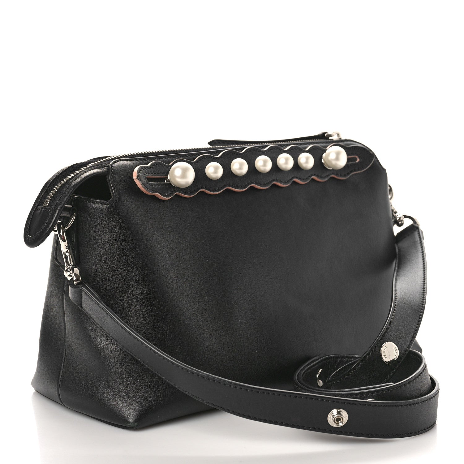 Fendi Vitello Dolce Scalloped Pearl Studded Medium By The Way Boston Bag Black 3 of 8